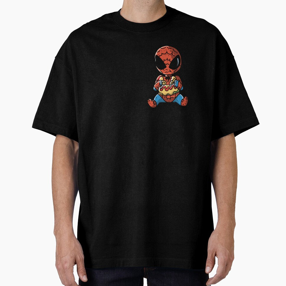 Baby Spider Spidey Munching a Hotdog - Trendy Hilarious Comic Spider Art Eating Food Meme Cartoon Costume Graphic T-Shirt
