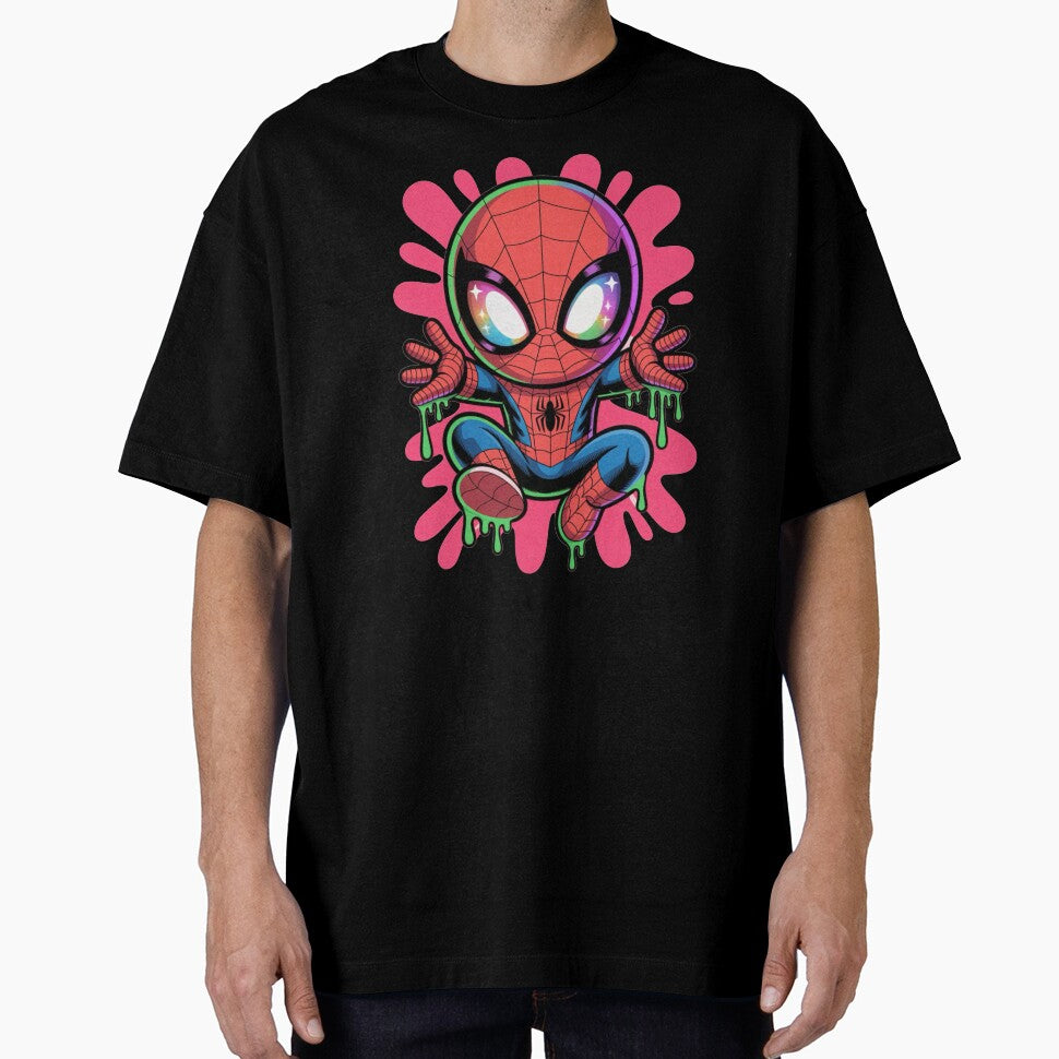 Neon Drip Spider Hero ÿ Cute Kawaii Street Art Style Graphic T-Shirt