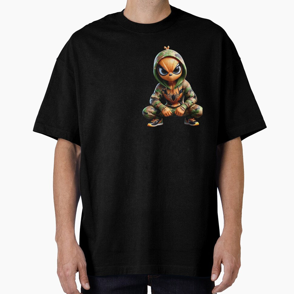 Cartoon camo orange spiderman character Casual Print T-Shirt