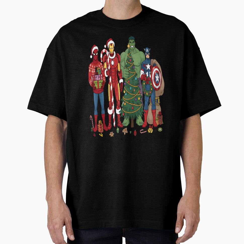 Christmas Superhero, Funny Marvel Fall, Superhero Holiday, Cartoon Character Top Casual Print T-Shirt