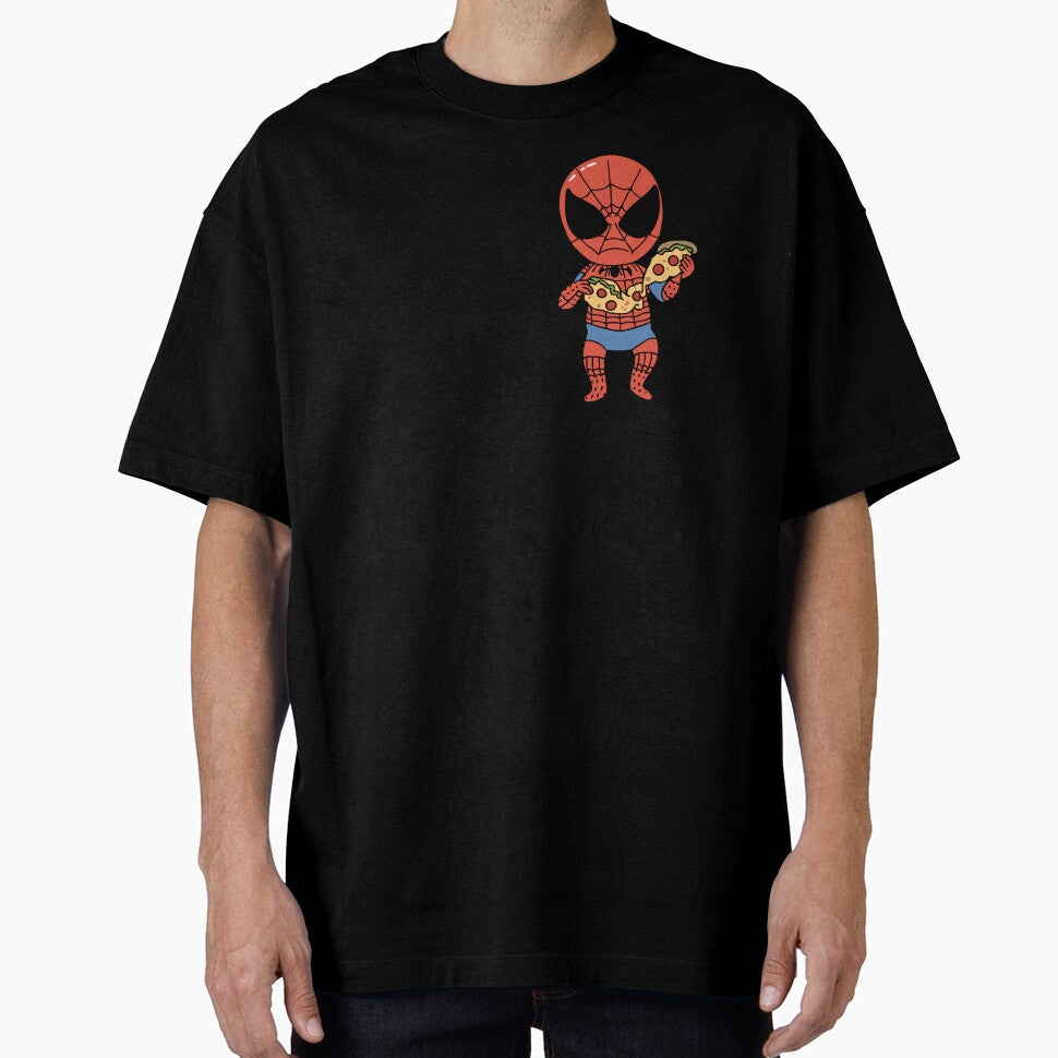 Baby Spidey Munching Pizza - Trendy Hilarious Comic Spider Art Eating Food Meme Cartoon Costume Casual Print T-Shirt