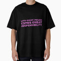 "With Great Power Comes Great Responsibilty" Inspirational Quote Pink Triangular Mosaic Design Retro Style Tee
