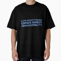 "With Great Power Comes Great Responsibilty" Inspirational Quote Blue Triangular Mosaic Design Casual Print T-Shirt