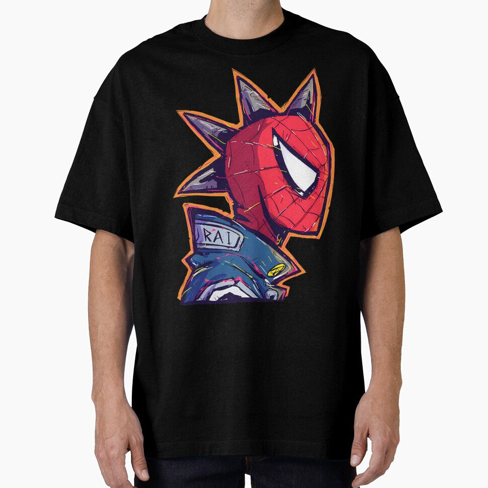 Punk Spider Man Sticker Casual Print T-Shirt
