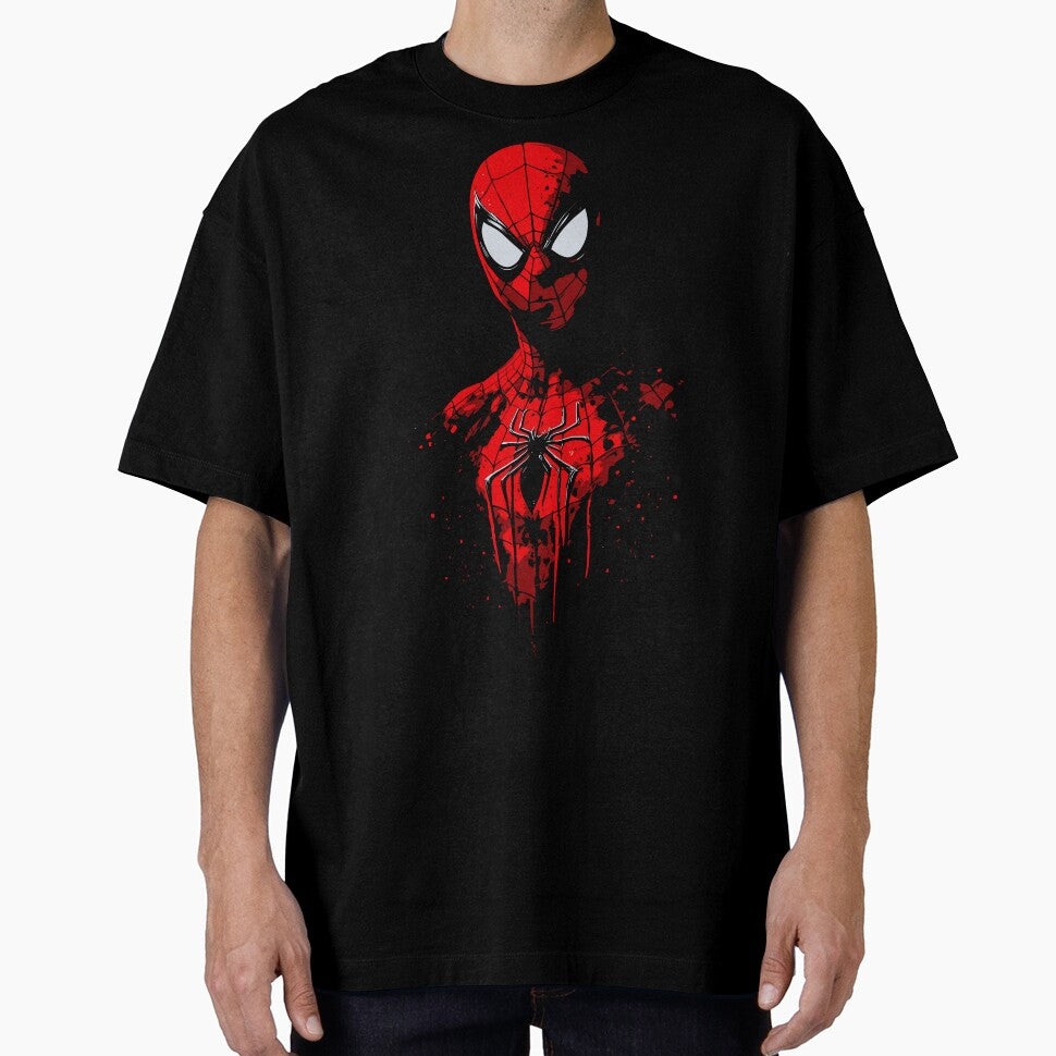 Grunge Spider-Man Portrait Casual Print T-Shirt