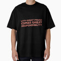 "With Great Power Comes Great Responsibilty" Inspirational Quote Red Triangular Mosaic Design Retro Style Tee