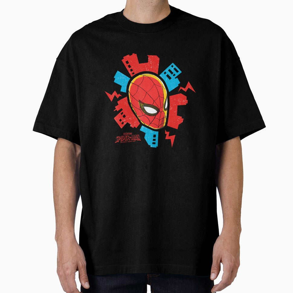Marvel SpiderMan Day Mask City Design Vintage-Inspired T-Shirt