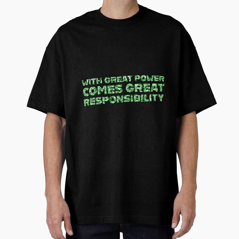 "With Great Power Comes Great Responsibilty" Inspirational Quote Green Triangular Mosaic Design Vintage-Inspired T-Shirt