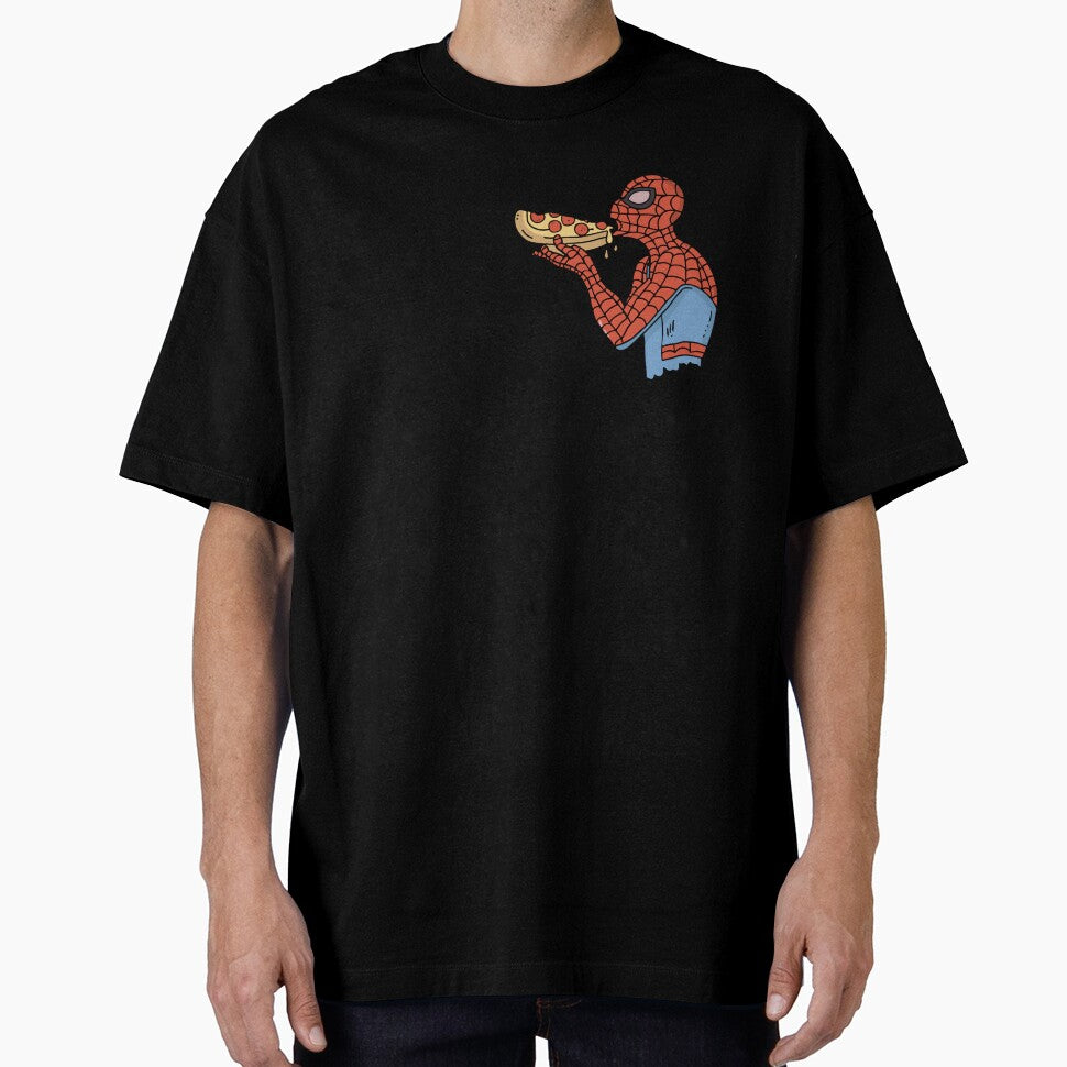 Spidey Munching Pizza - Trendy Hilarious Comic Spider Art Eating Food Meme Cartoon Costume Graphic T-Shirt