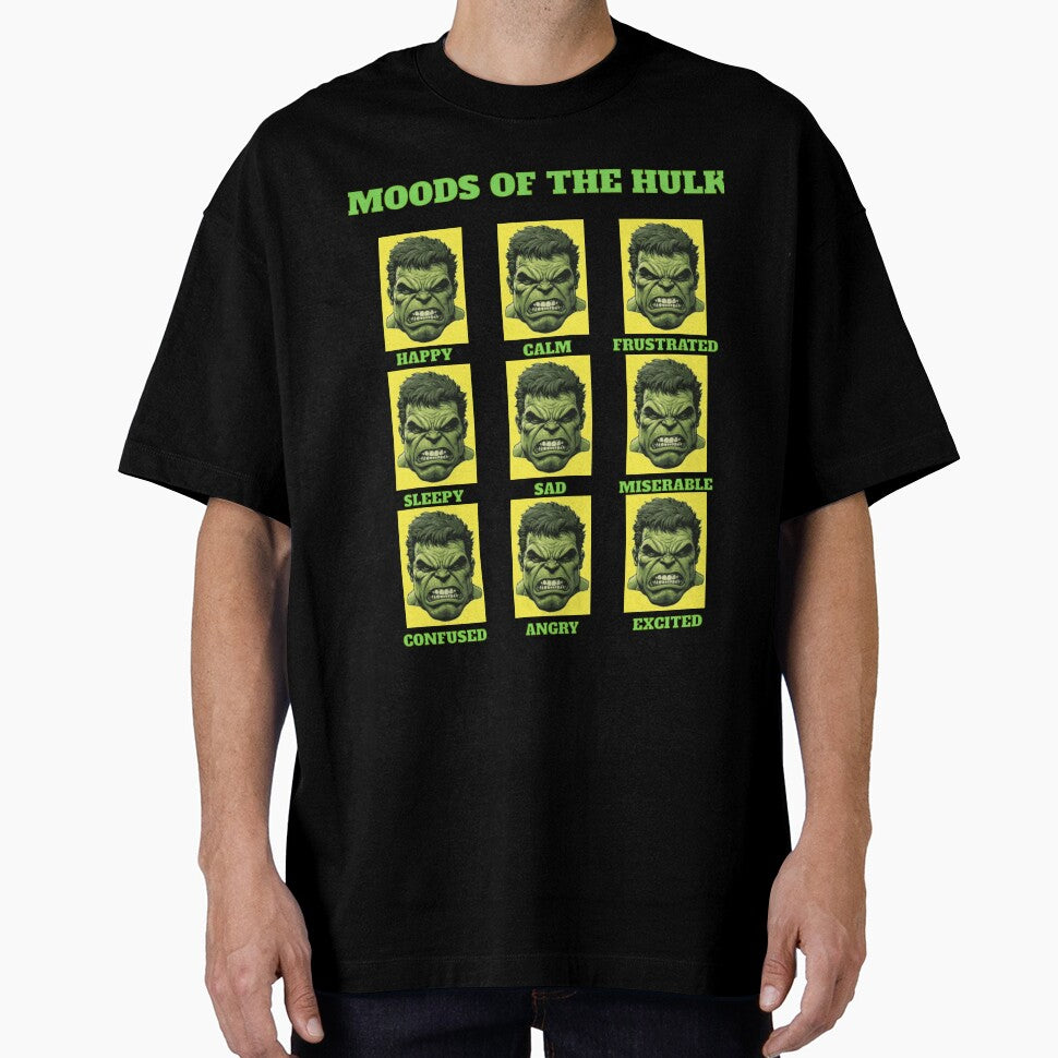 The Many Moods of the Hulk Funny Angry Superhero Mood Chart Parody Shirt Graphic T-Shirt
