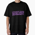 "With Great Power Comes Great Responsibilty" Inspirational Quote Purple Triangular Mosaic Design Classic Graphic Shirt