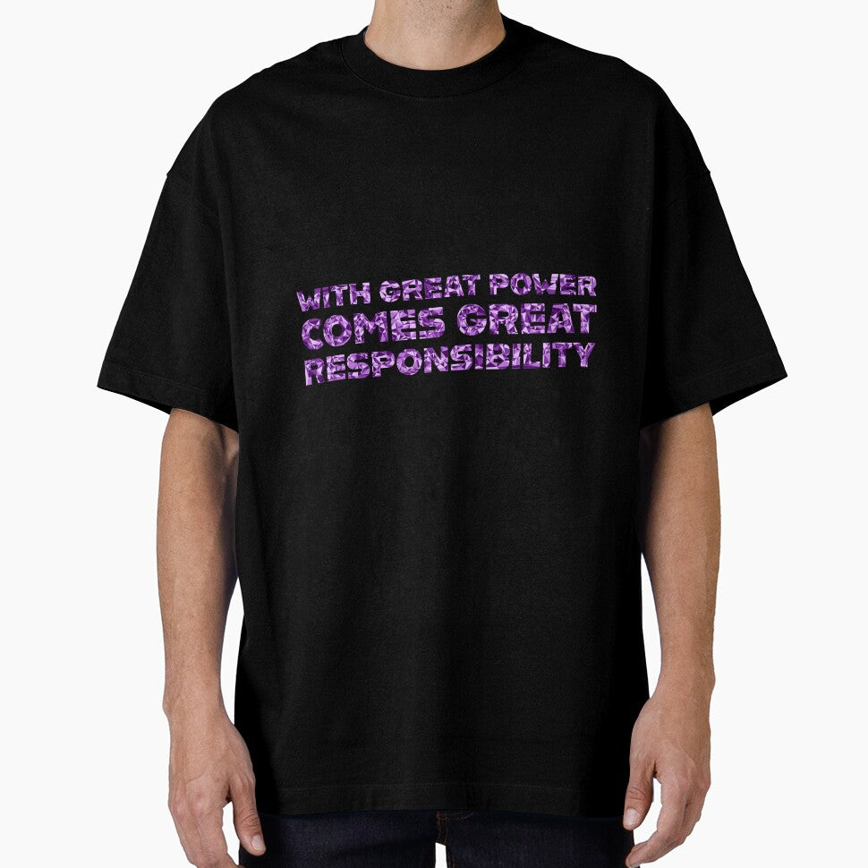 "With Great Power Comes Great Responsibilty" Inspirational Quote Purple Triangular Mosaic Design Classic Graphic Shirt