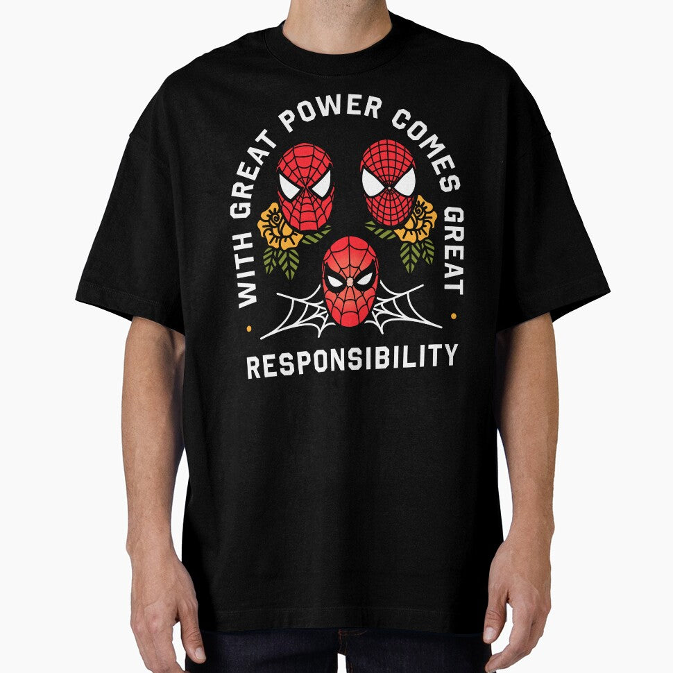 With Great Power Comes Great Responsibility Spider Floral Man Vintage-Inspired T-Shirt
