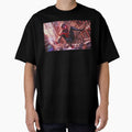 Black Red Spider Hero Swinging Through City | Cyber Spider Fan Art | Urban Superhero Action Illustration Retro Style Tee