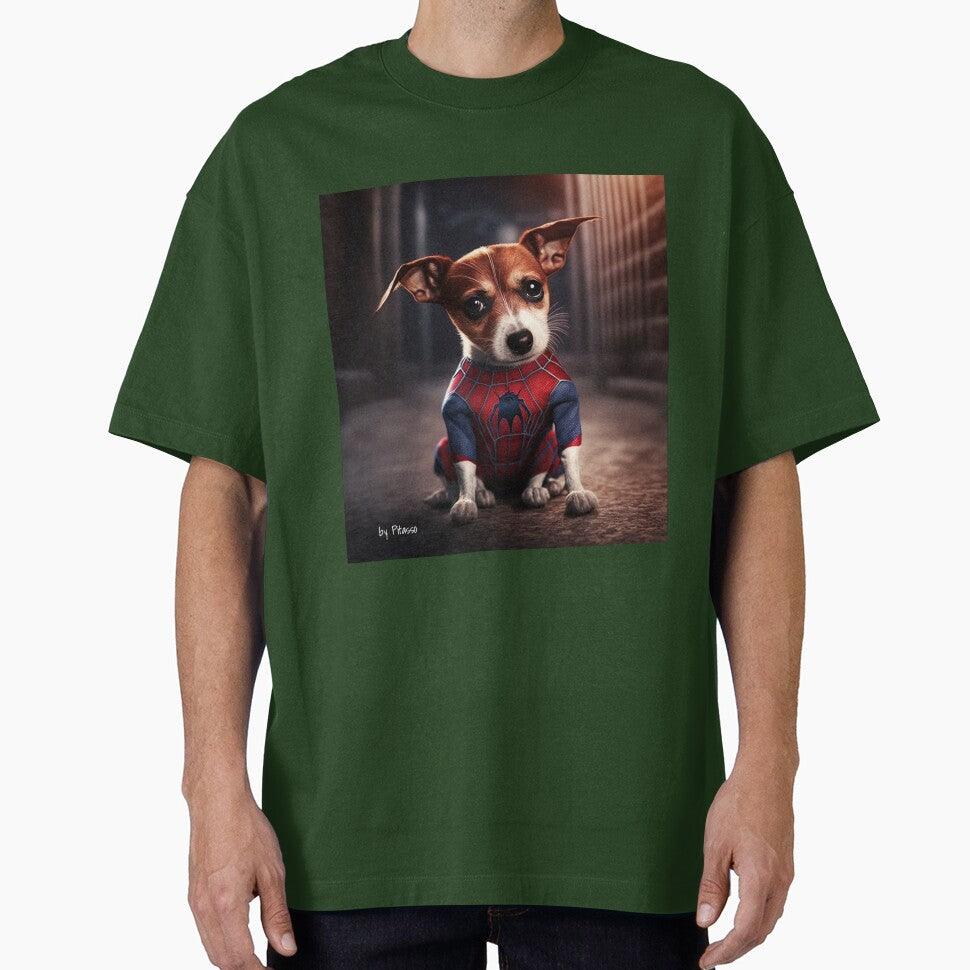 Cute dog wearing a spiderman costume - Jack Russel Terrier spiderman Retro Style Tee