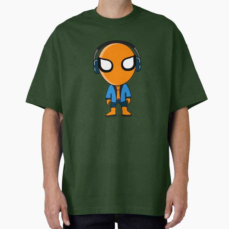 Cute Orange Superhero DJ Mascot Sticker | Chibi Music Lover Cartoon Character Everyday Graphic Tee
