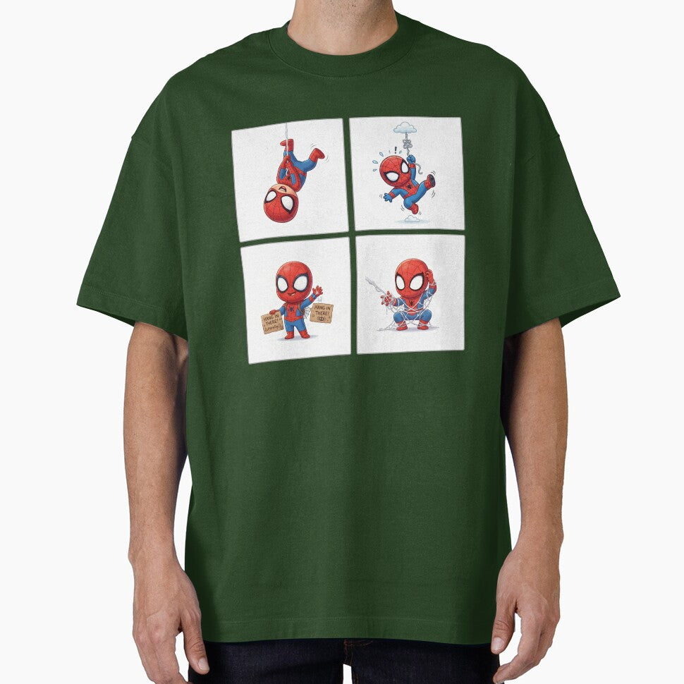 Cute Web Hero Motivational Set | Hang In There Cartoon Superhero | Funny Chibi Character Bundle Retro Style Tee