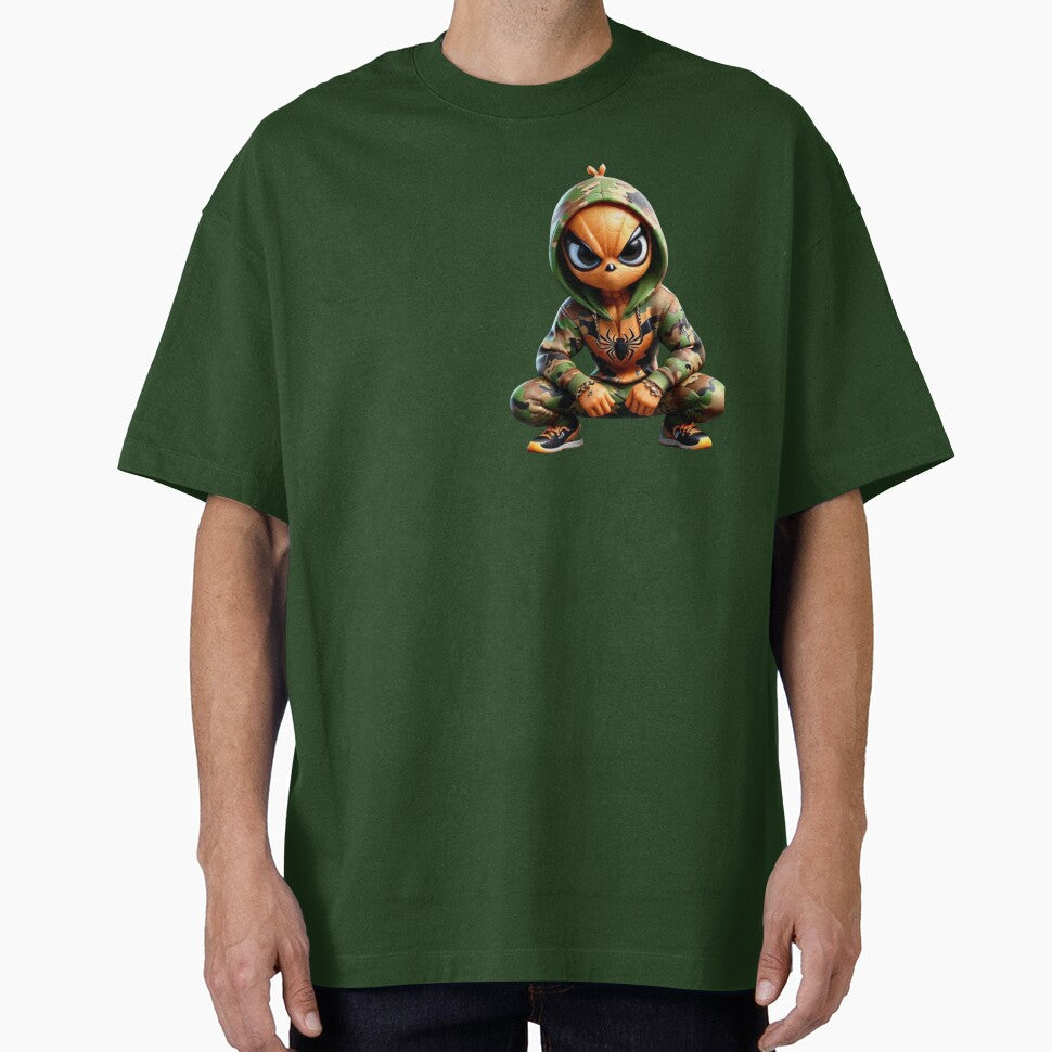 Cartoon camo orange spiderman character Casual Print T-Shirt