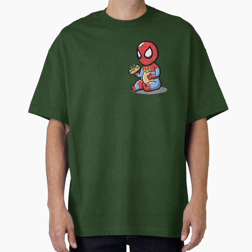 Baby Spider Spidey Munching a Hotdog - Trendy Hilarious Comic Spider Art Eating Food Meme Cartoon Costume Retro Style Tee