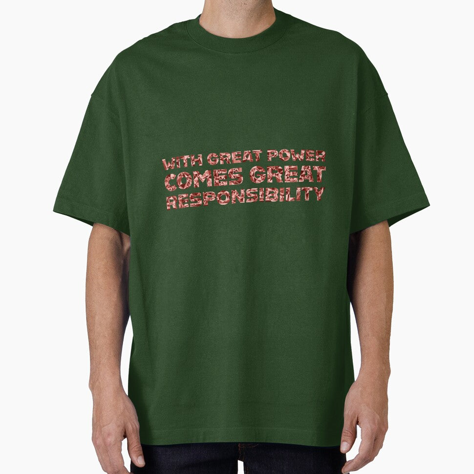 "With Great Power Comes Great Responsibilty" Inspirational Quote Red Triangular Mosaic Design Retro Style Tee