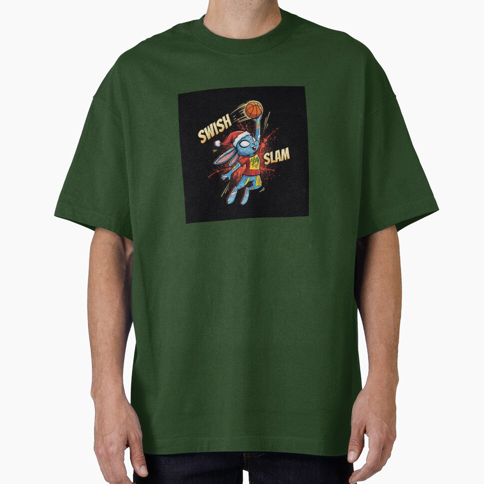 Cute Christmas bunny slam dunking a basketball Graphic T-Shirt