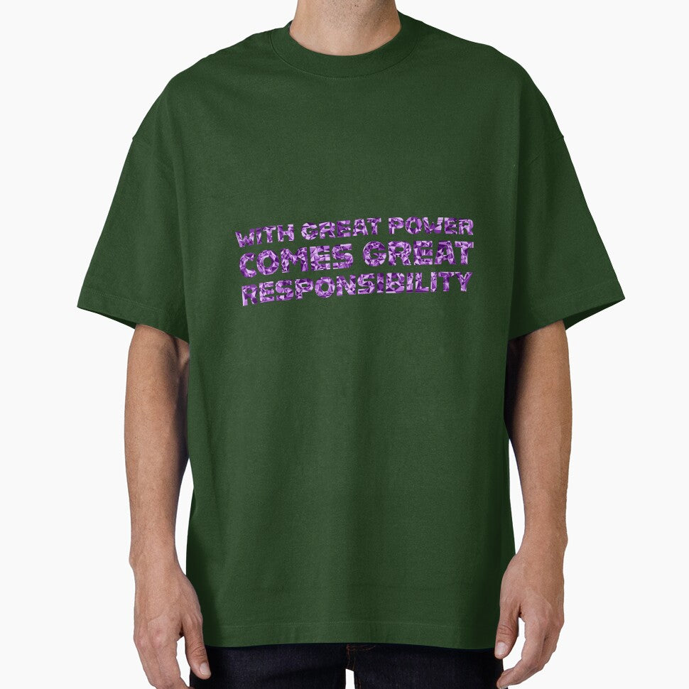 "With Great Power Comes Great Responsibilty" Inspirational Quote Purple Triangular Mosaic Design Classic Graphic Shirt