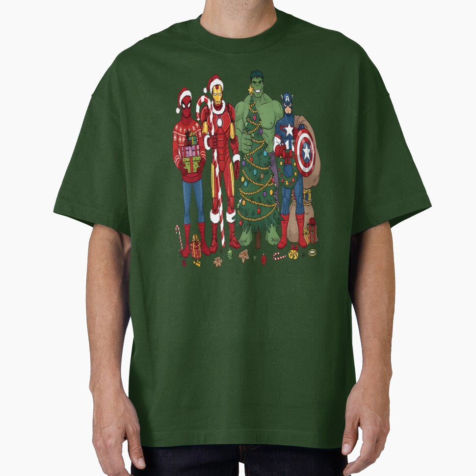 Christmas Superhero, Funny Marvel Fall, Superhero Holiday, Cartoon Character Top Casual Print T-Shirt