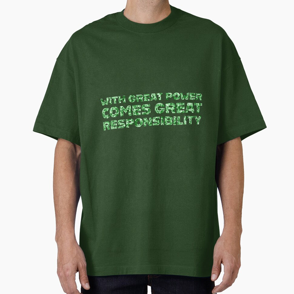"With Great Power Comes Great Responsibilty" Inspirational Quote Green Triangular Mosaic Design Vintage-Inspired T-Shirt