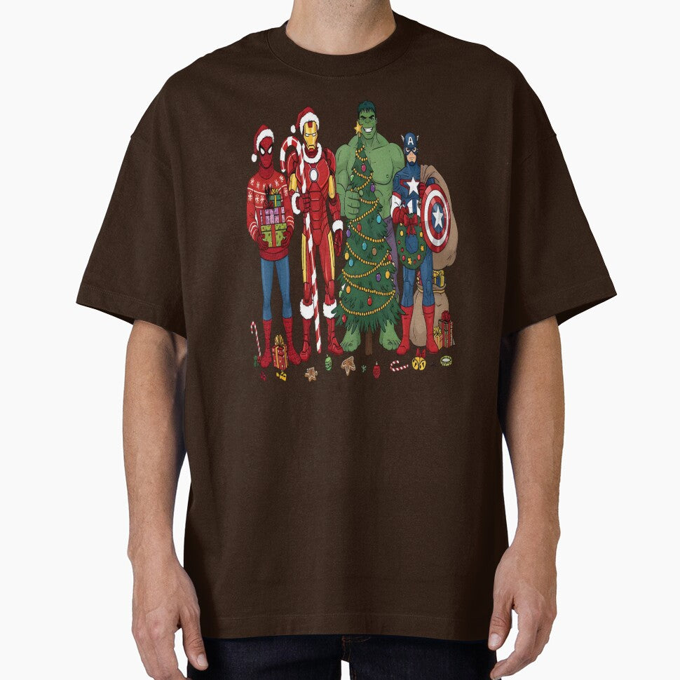 Christmas Superhero, Funny Marvel Fall, Superhero Holiday, Cartoon Character Top Casual Print T-Shirt