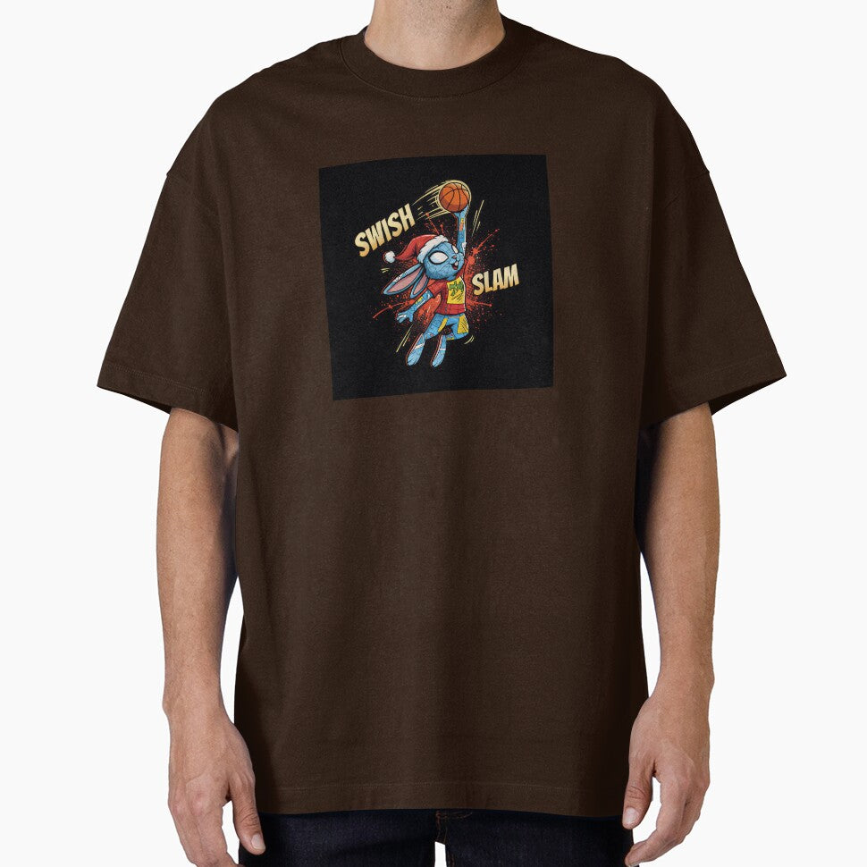 Cute Christmas bunny slam dunking a basketball Graphic T-Shirt
