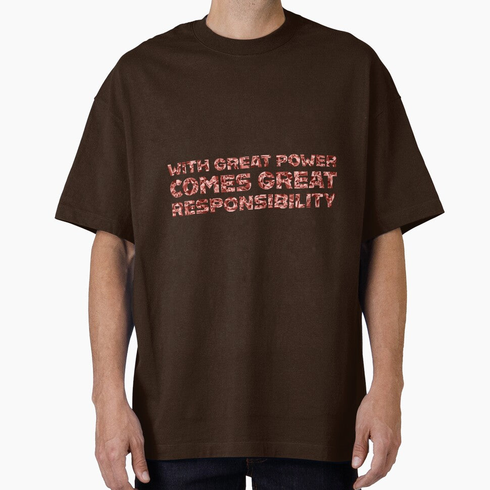 "With Great Power Comes Great Responsibilty" Inspirational Quote Red Triangular Mosaic Design Retro Style Tee