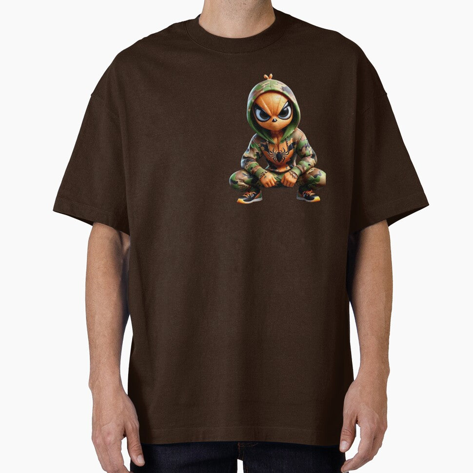Cartoon camo orange spiderman character Casual Print T-Shirt