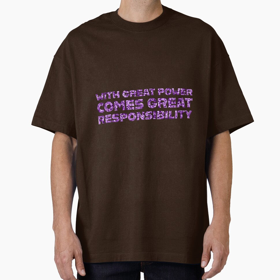 "With Great Power Comes Great Responsibilty" Inspirational Quote Purple Triangular Mosaic Design Classic Graphic Shirt