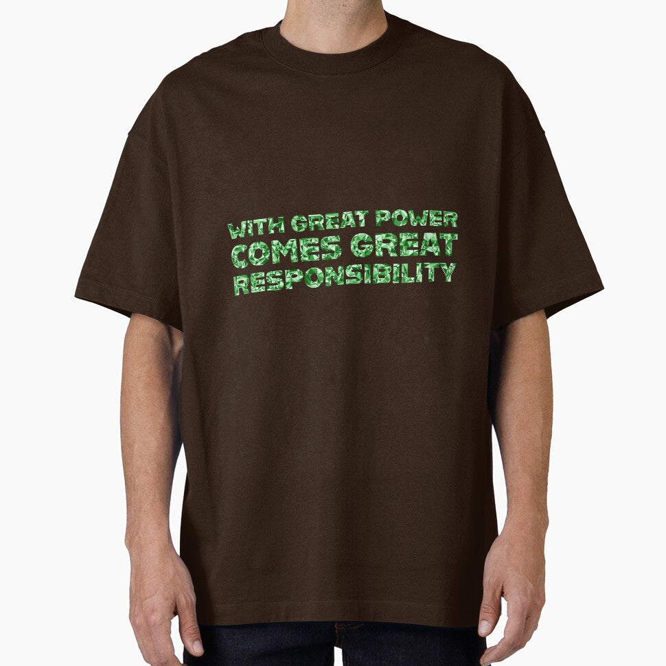 "With Great Power Comes Great Responsibilty" Inspirational Quote Green Triangular Mosaic Design Vintage-Inspired T-Shirt