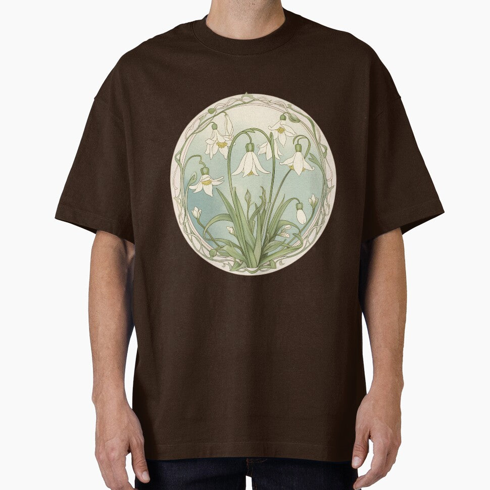 Art Nouveau Inspired Blooming Spring Snowdrops Retro Style Tee