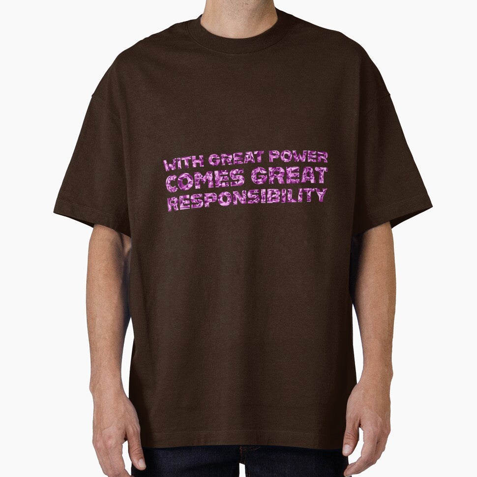 "With Great Power Comes Great Responsibilty" Inspirational Quote Pink Triangular Mosaic Design Retro Style Tee