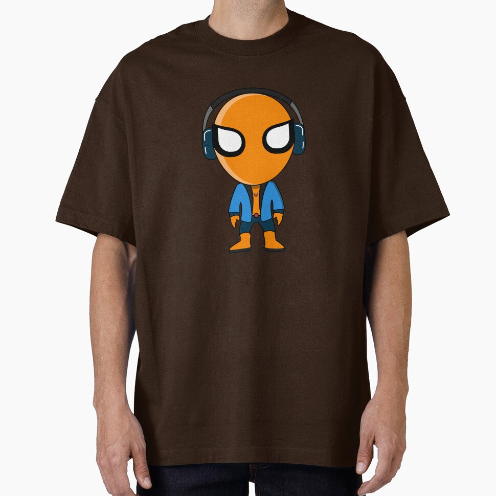 Cute Orange Superhero DJ Mascot Sticker | Chibi Music Lover Cartoon Character Everyday Graphic Tee