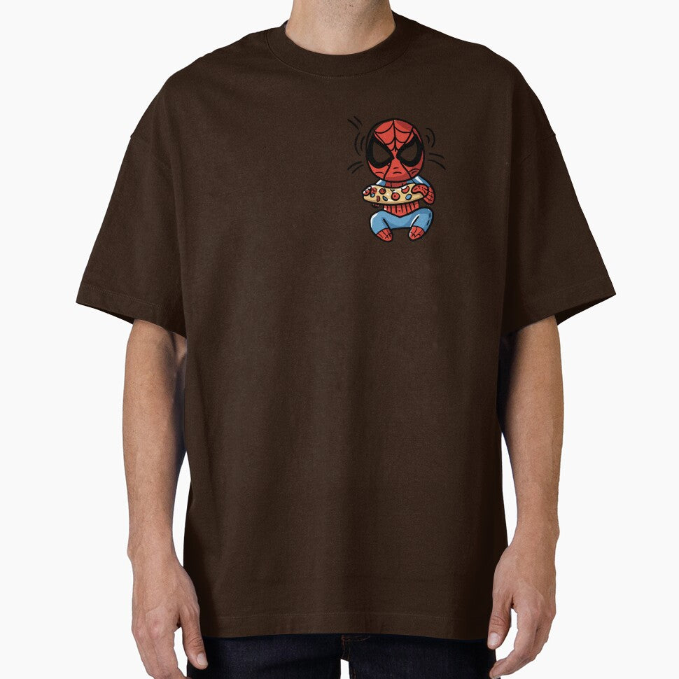 Baby Spidey Munching Pizza - Trendy Hilarious Comic Spider Art Eating Food Meme Cartoon Costume Vintage-Inspired T-Shirt