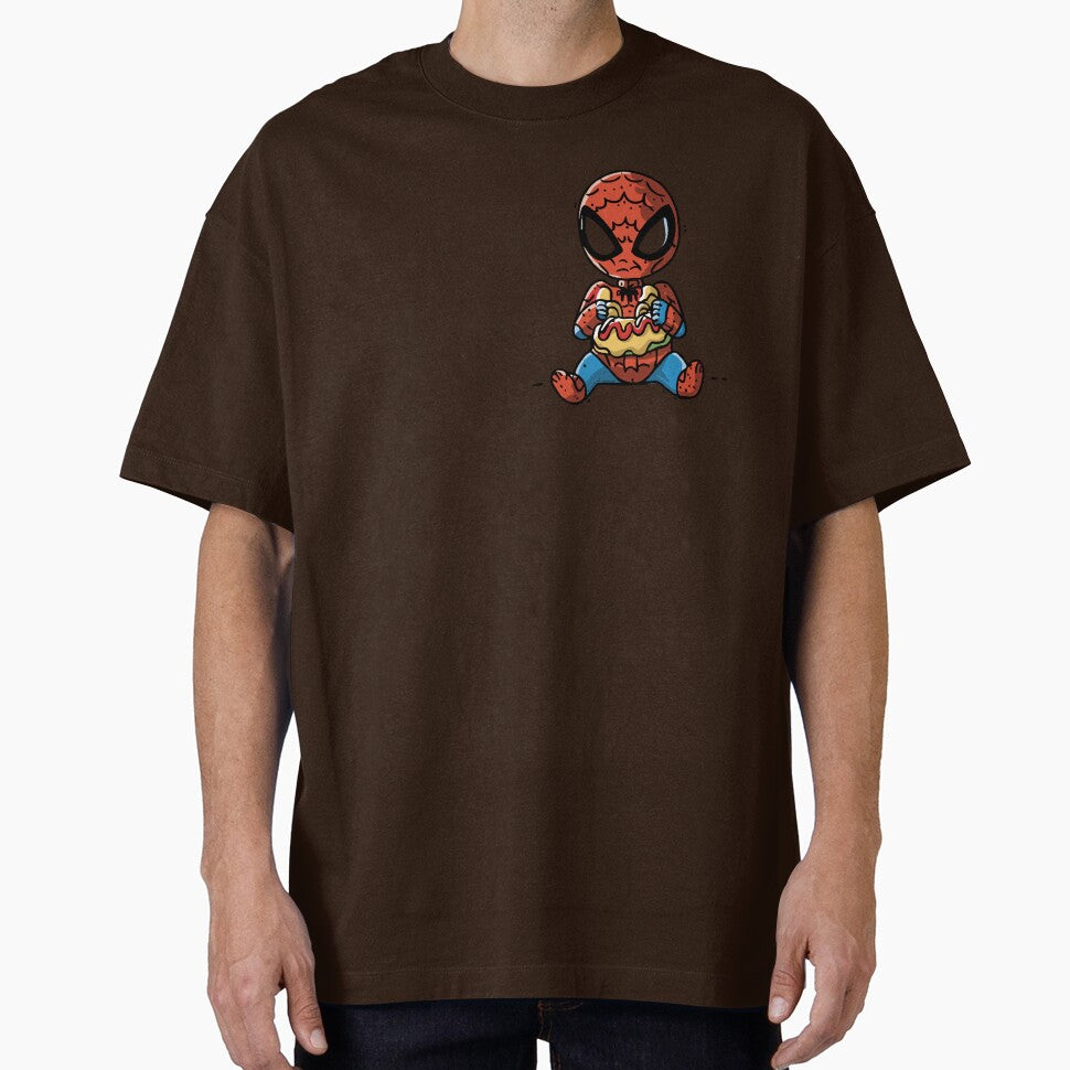 Baby Spider Spidey Munching a Hotdog - Trendy Hilarious Comic Spider Art Eating Food Meme Cartoon Costume Graphic T-Shirt