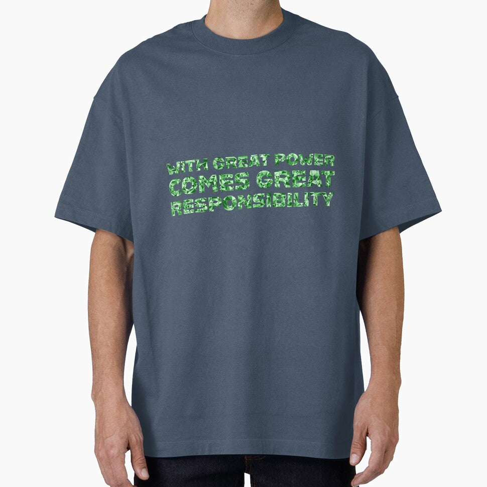 "With Great Power Comes Great Responsibilty" Inspirational Quote Green Triangular Mosaic Design Vintage-Inspired T-Shirt