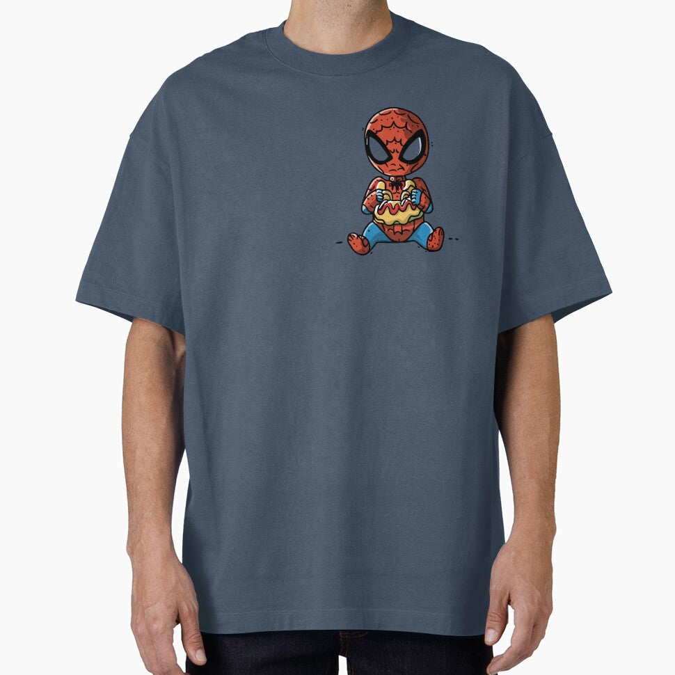 Baby Spider Spidey Munching a Hotdog - Trendy Hilarious Comic Spider Art Eating Food Meme Cartoon Costume Graphic T-Shirt