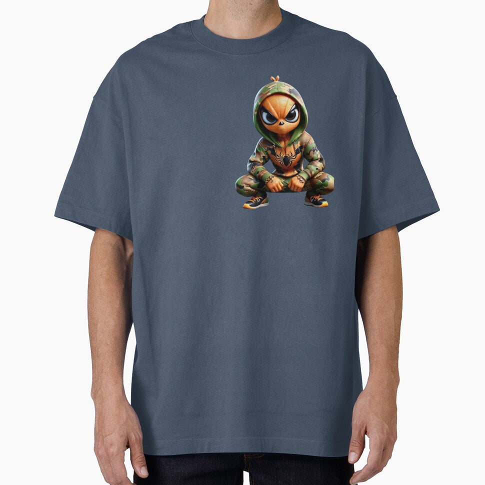 Cartoon camo orange spiderman character Casual Print T-Shirt