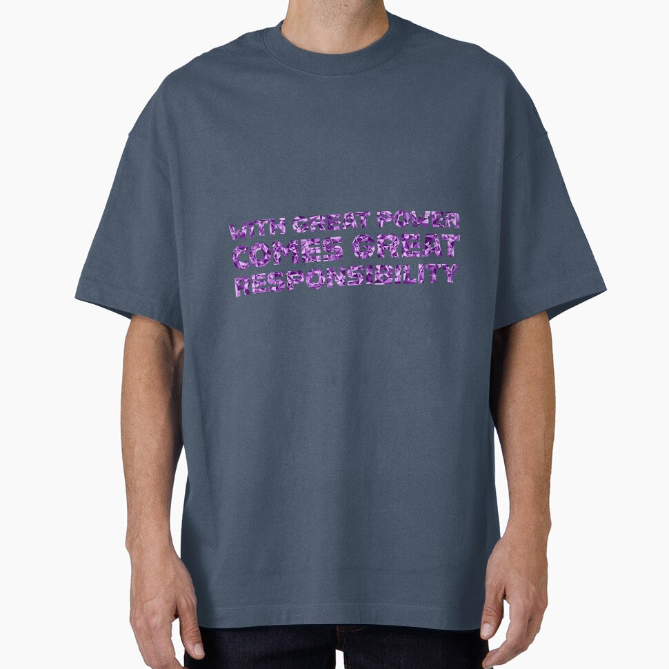 "With Great Power Comes Great Responsibilty" Inspirational Quote Purple Triangular Mosaic Design Classic Graphic Shirt