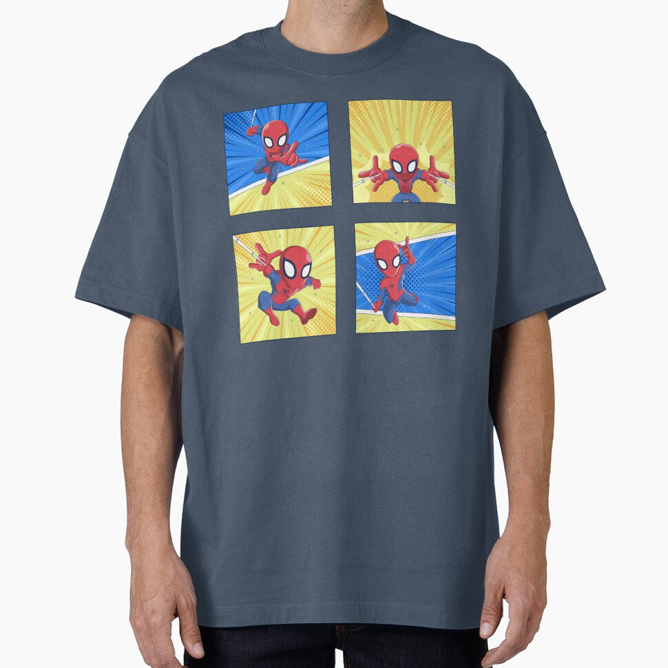 Cute Web Hero Comic Panels | Chibi Superhero Action Set | Kids Cartoon Wall Art & Sticker Design Graphic T-Shirt