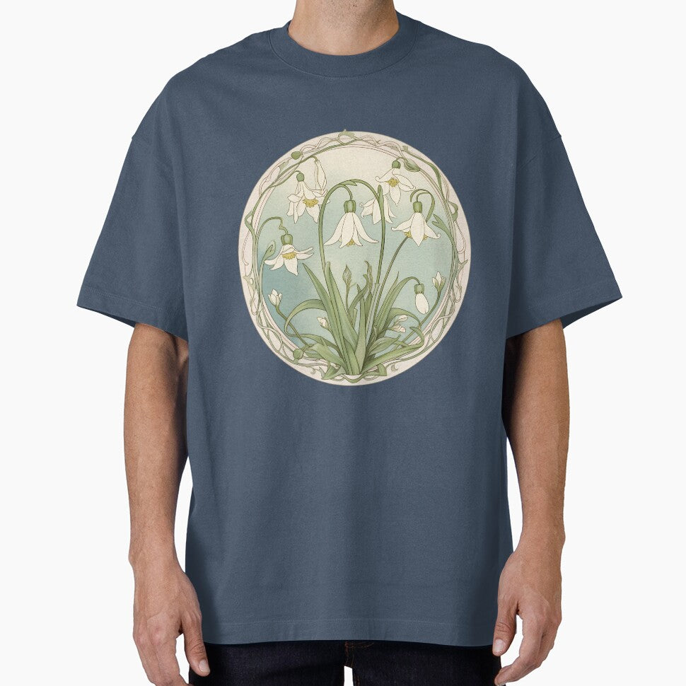 Art Nouveau Inspired Blooming Spring Snowdrops Retro Style Tee