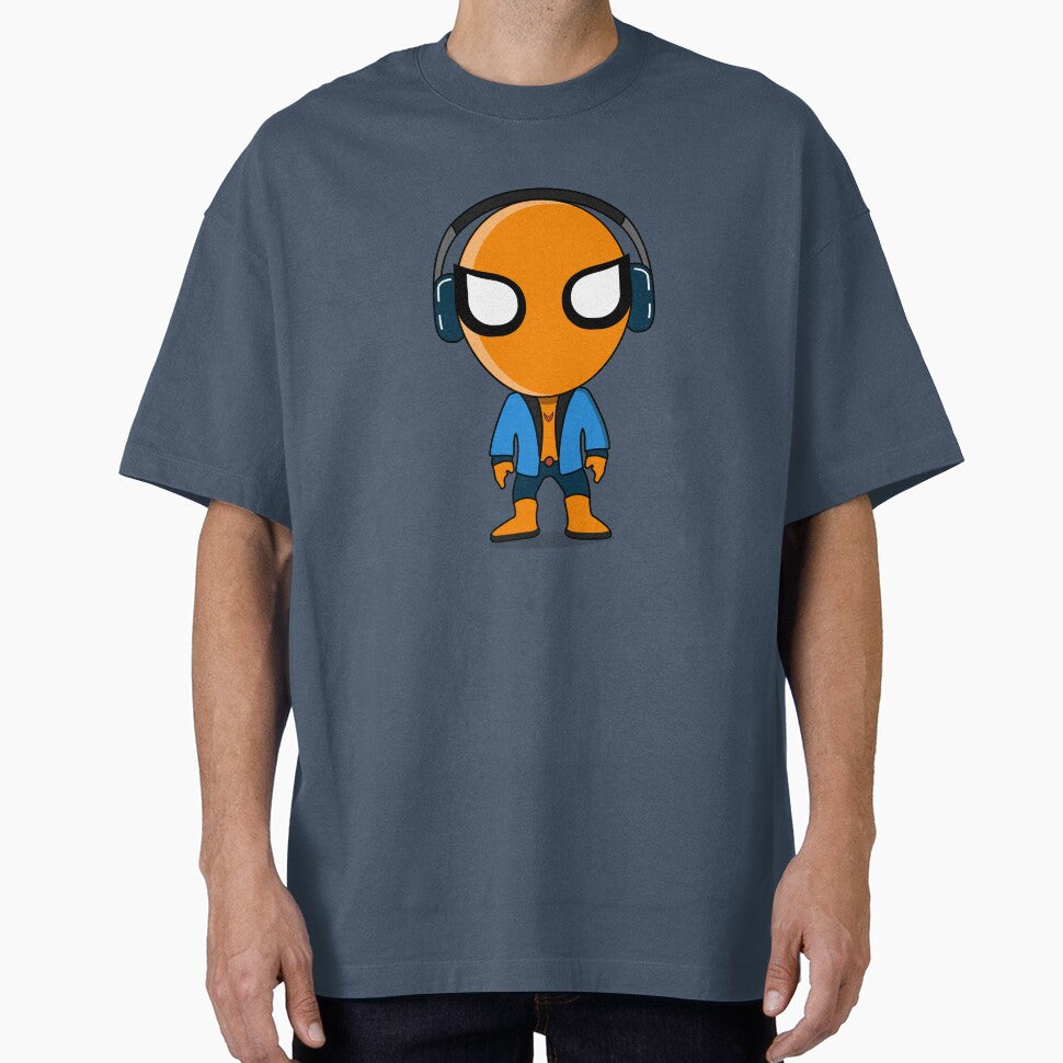 Cute Orange Superhero DJ Mascot Sticker | Chibi Music Lover Cartoon Character Everyday Graphic Tee