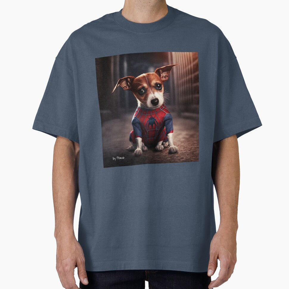 Cute dog wearing a spiderman costume - Jack Russel Terrier spiderman Retro Style Tee