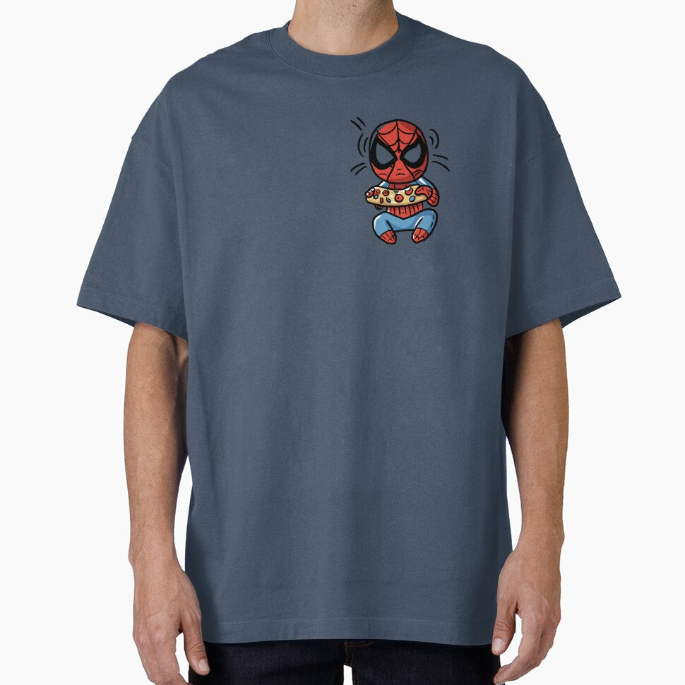 Baby Spidey Munching Pizza - Trendy Hilarious Comic Spider Art Eating Food Meme Cartoon Costume Vintage-Inspired T-Shirt