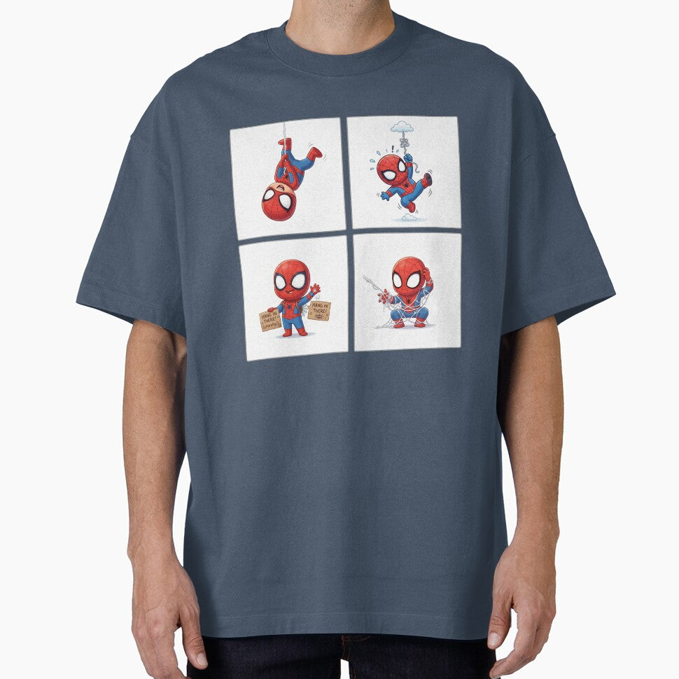 Cute Web Hero Motivational Set | Hang In There Cartoon Superhero | Funny Chibi Character Bundle Retro Style Tee