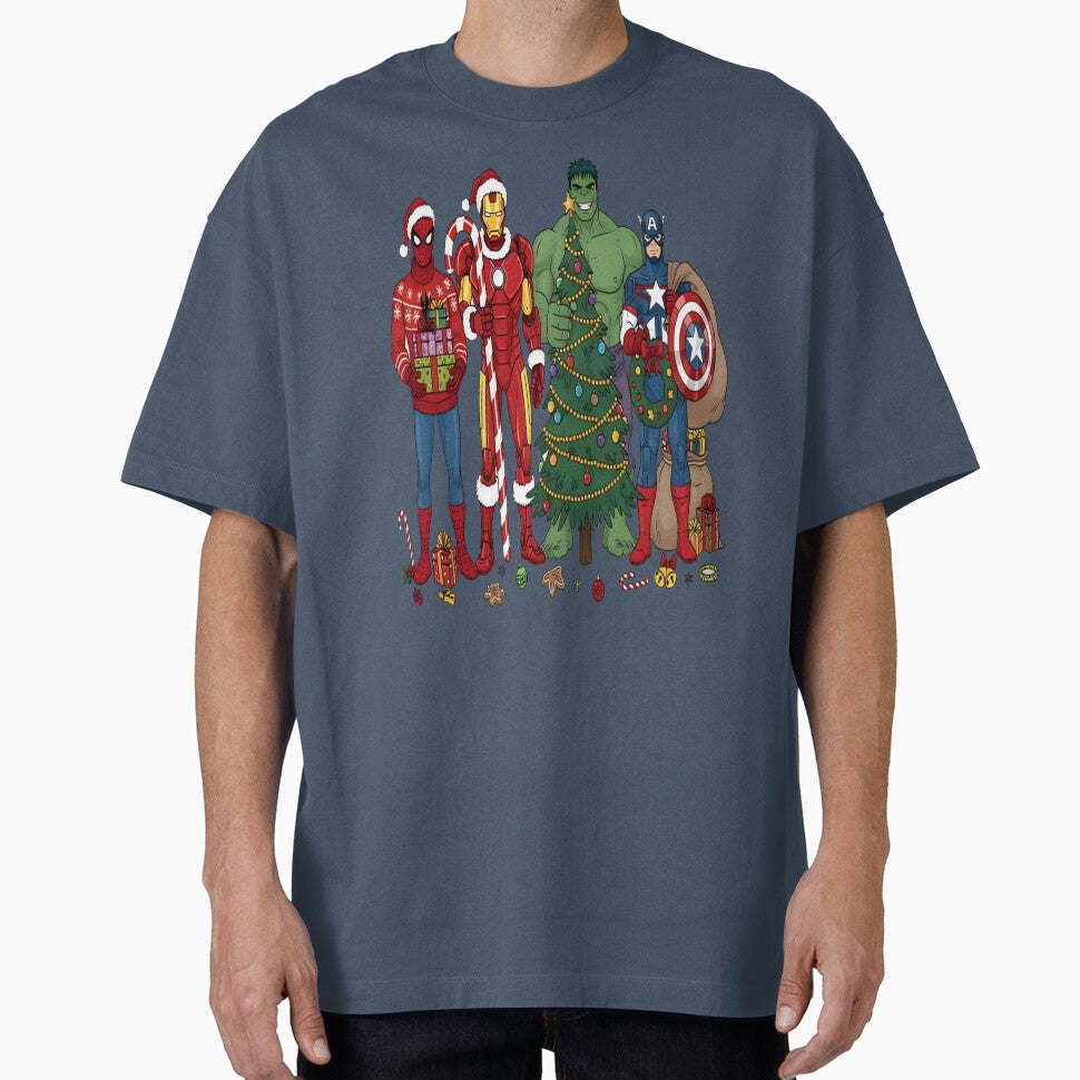 Christmas Superhero, Funny Marvel Fall, Superhero Holiday, Cartoon Character Top Casual Print T-Shirt